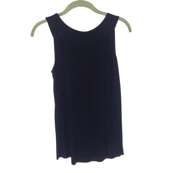 dressbarn Tank Top Womens Small Navy Blue Scoop Neck Pleated Rayon Spandex Soft - Picture 12 of 14